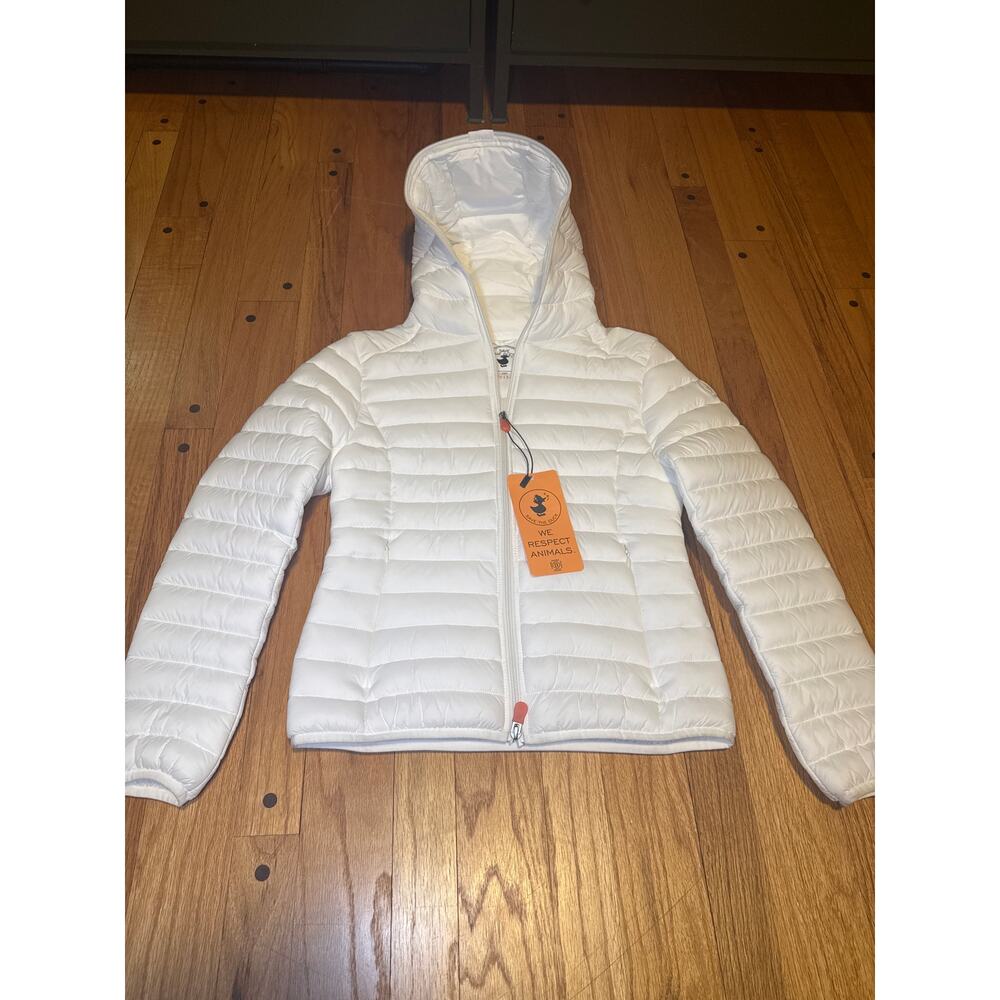 NEW Save The Duck Daisy Hooded Puffer White Jacket Women’s Sz 0 / XS